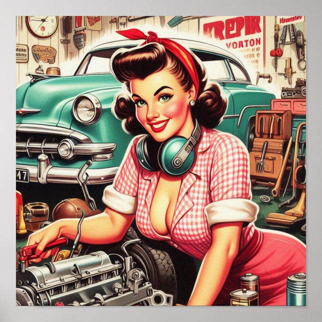 Cute Mechanic Pin-up Poster (Front)