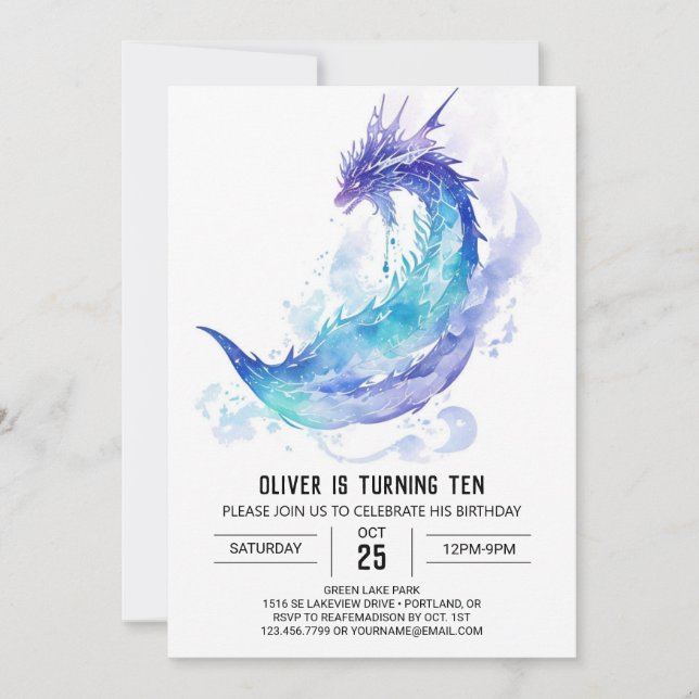 Cute Mediaeval Dragon Adventure Birthday Invitation (Front)