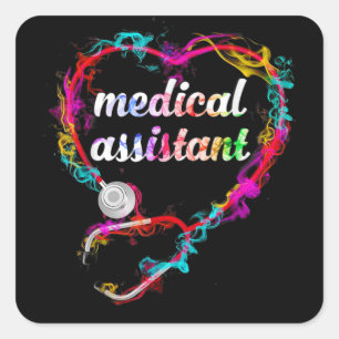 Cute Medical Assistant Colourful Stethoscope Heart Square Sticker