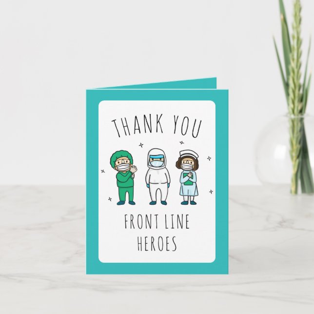 Cute Medical Frontline Heroes Thank You Cards (Front)
