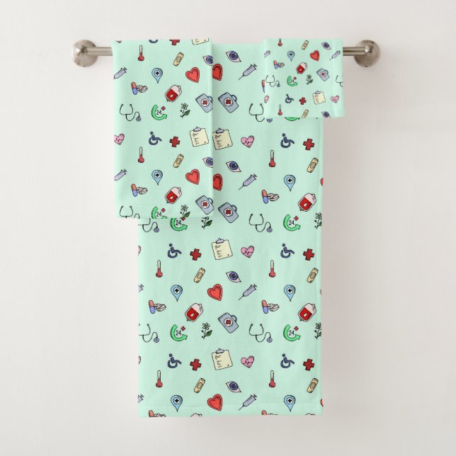 Cute Medical Icon Pattern Bath Towel Set (Insitu)