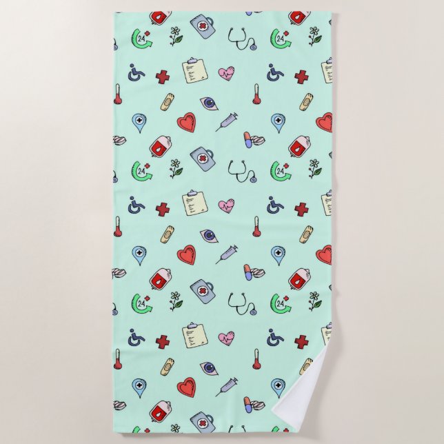 Cute Medical Icon Pattern Beach Towel (Front)