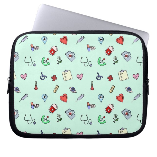 Cute Medical Icon Pattern Laptop Sleeve (Front)