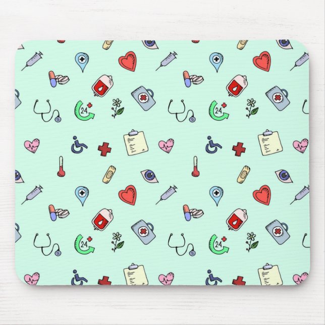 Cute Medical Icon Pattern Mouse Mat (Front)