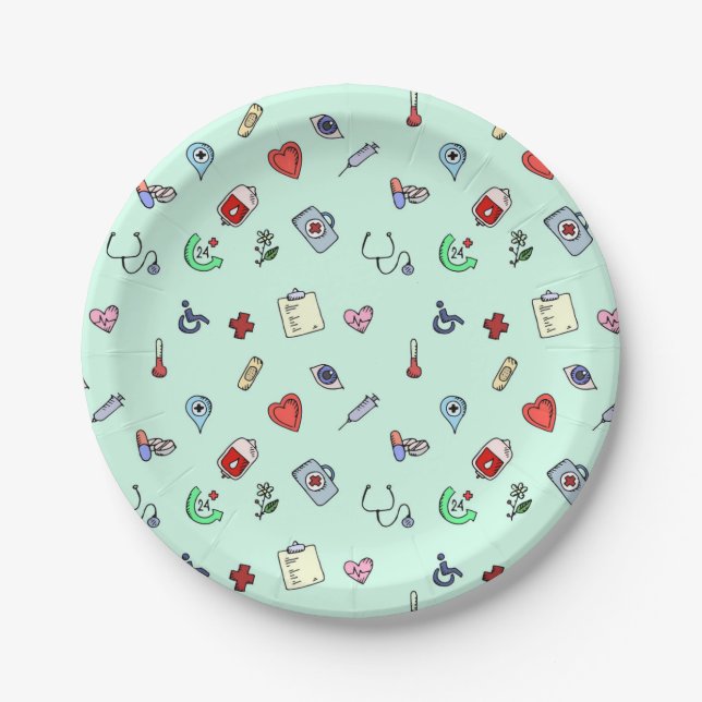 Cute Medical Icon Pattern Paper Plate (Front)
