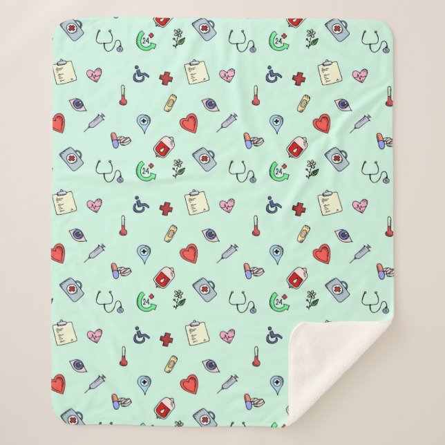 Cute Medical Icon Pattern Sherpa Blanket (Front)