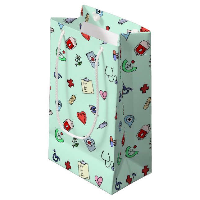 Cute Medical Icon Pattern Small Gift Bag (Front Angled)