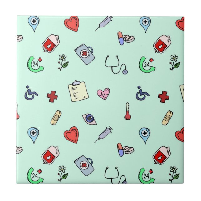 Cute Medical Icon Pattern Tile (Front)