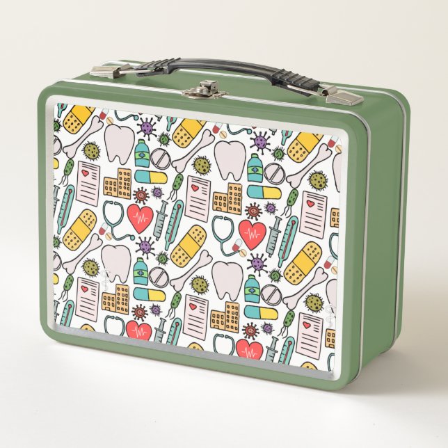 Cute Medical Nurse, Doctor, Healthcare Themed   Metal Lunch Box (Front)