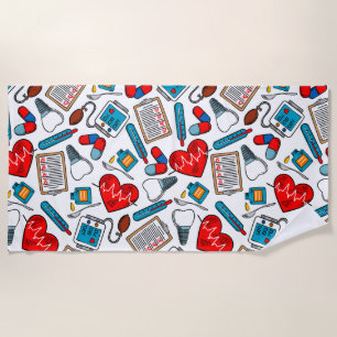 Cute Medical Nurse Doctor Theme Mixed Pattern  Beach Towel