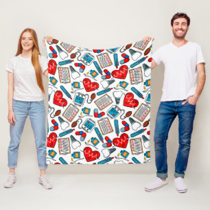 Cute Medical Nurse Doctor Theme Mixed Pattern  Fleece Blanket