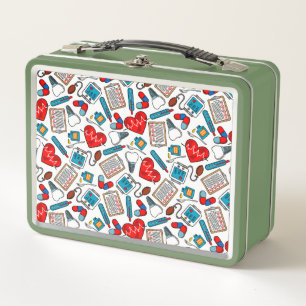 Cute Medical Nurse Doctor Theme Mixed Pattern   Metal Lunch Box