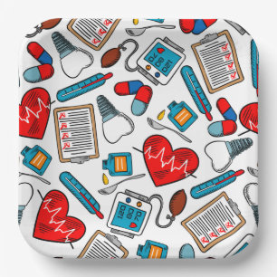Cute Medical Nurse Doctor Theme Mixed Pattern Paper Plate