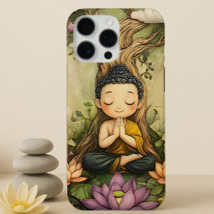 Cute Meditating Buddha Zen Lotus Spiritual Art iPhone 16 Pro Max Case
