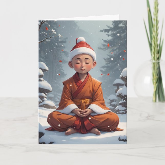 Cute Meditating Buddhist Christmas Custom Message Holiday Card (Front)
