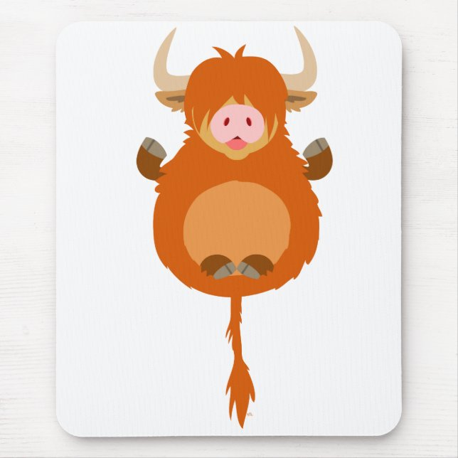 Cute Meditating Cartoon Highland Cow Mousepad (Front)