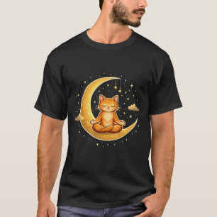 Cute Meditating Cat Moon T-Shirt   Yoga Cat