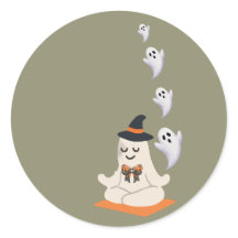 Cute Meditating Ghost with Witch Hat