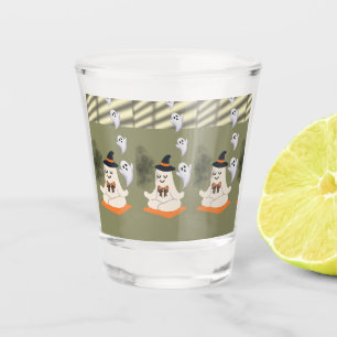 Cute Meditating Ghost with Witch Hat Shot Glass