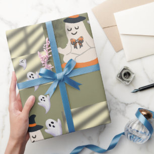 Cute Meditating Ghost with Witch Hat Wrapping Paper