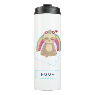 Cute Meditating Sloth with a Rainbow Thermal Tumbler
