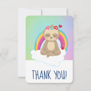 Cute Meditating Sloth with Rainbow Thank You Card