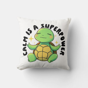 Cute Meditating Turtle Illustration Mental Health Cushion