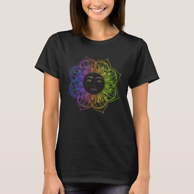 Cute Meditation Tees  Namaste Sun and Moon Yoga (Front)