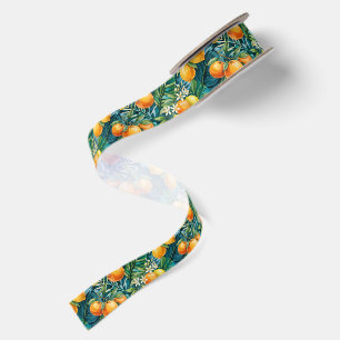 Cute Mediterranean Orange Lemon Watercolor Citrus Satin Ribbon