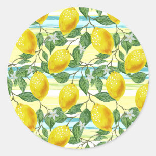 Cute Mediterranean Summer Lemon Fruit Art Pattern Classic Round Sticker