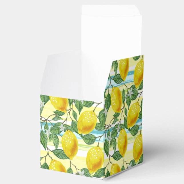 Cute Mediterranean Summer Lemon Fruit Art Pattern Favour Box (Opened)