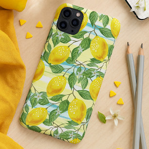 Cute Mediterranean Summer Lemon Fruit Art Pattern iPhone 16 Pro Max Case