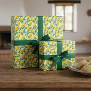Cute Mediterranean Summer Lemon Fruit Art Pattern Wrapping Paper