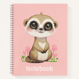Cute Meerkat and Flowers on Pink Notebook