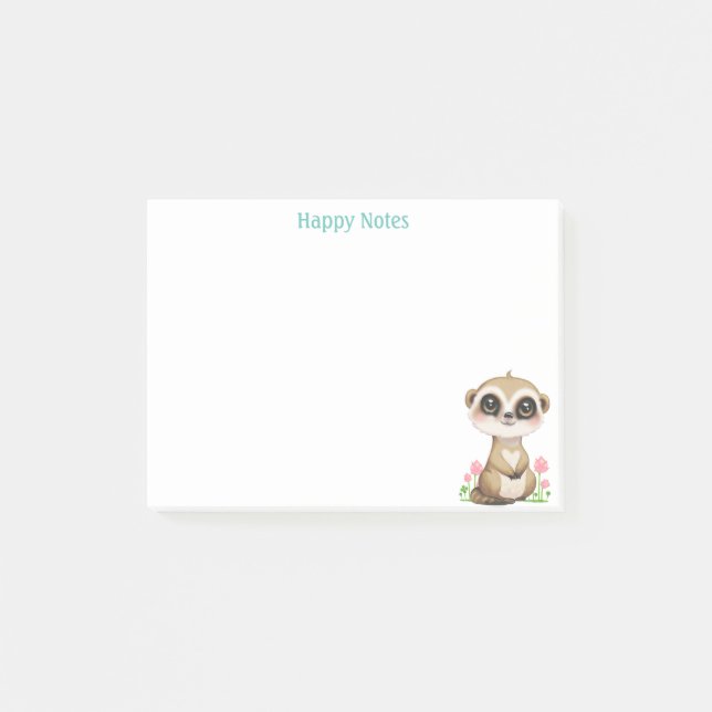Cute Meerkat and Flowers Personalised Post-it Notes (Front)