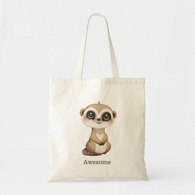 Cute Meerkat and Personalised Text Tote Bag (Front)
