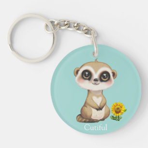 Cute Meerkat and Sunflower on Teal Key Ring