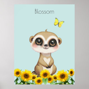Cute Meerkat and Sunflowers Poster