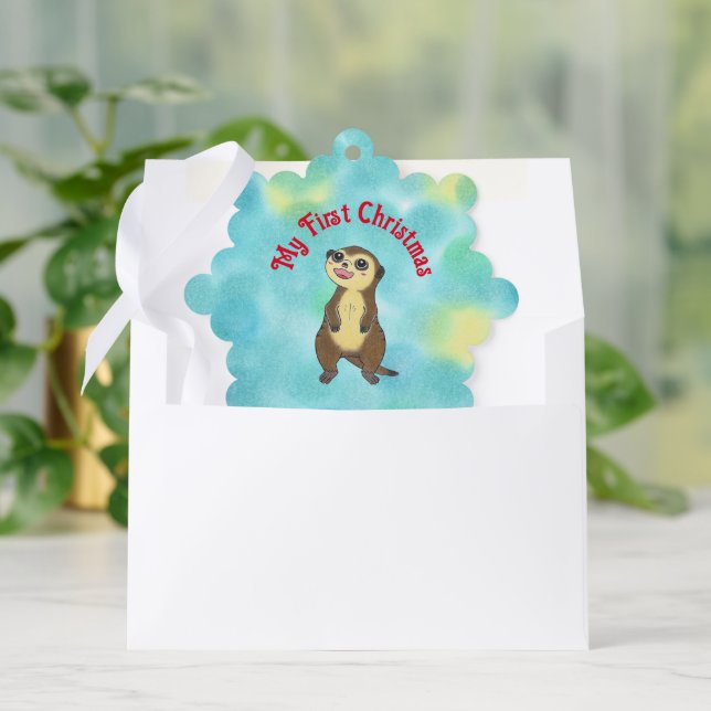 Cute Meerkat Baby First Christmas Paper Ornament  (Envelope)