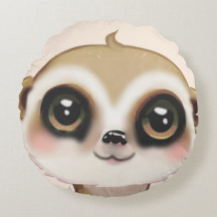 Cute Meerkat Face on Light Sand Beige Round Cushion