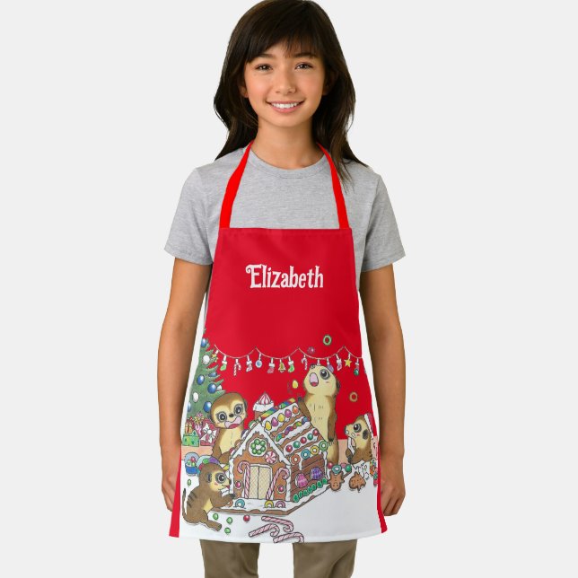 Cute Meerkat Holiday Gingerbread house Kid's Apron (Insitu)