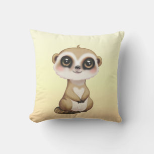 Cute Meerkat on Light Sand Beige Cushion