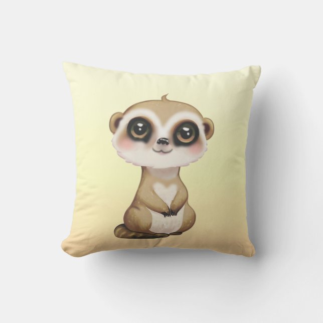 Cute Meerkat on Light Sand Beige Cushion (Front)