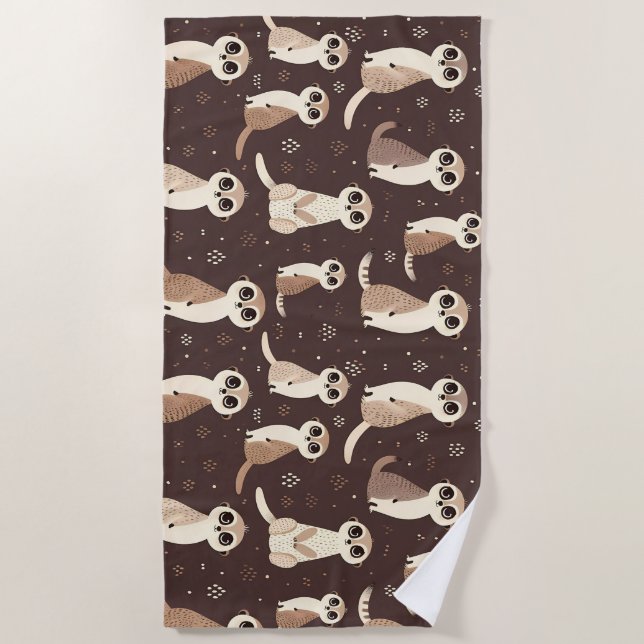 Cute Meerkat Pattern Beach Towel (Front)