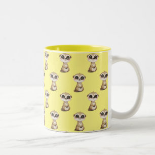 Cute Meerkat Pattern on Yellow Two-Tone Coffee Mug