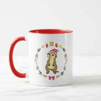 Cute Meerkat Santa hat Christmas mug