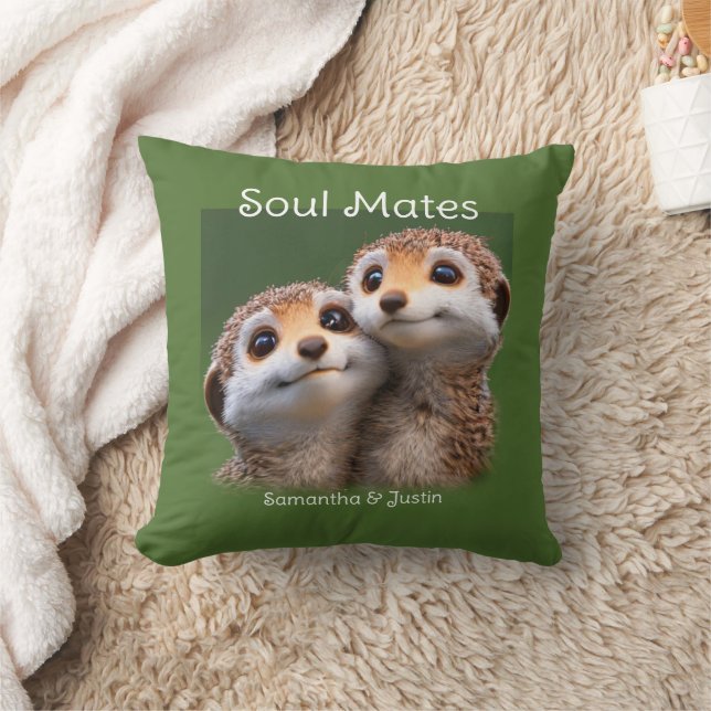 Cute Meerkat Soul Mates Green background Cushion (Blanket)