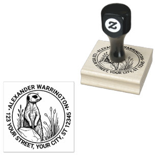 Cute Meerkat Standing #1 Name Return Address Rubber Stamp