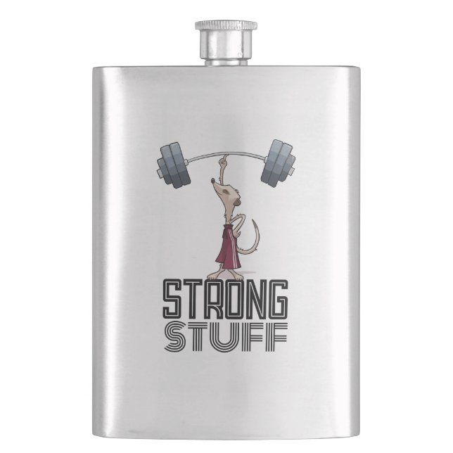 Cute Meerkat Strong Stuff Weightlifting Cartoon Hip Flask (Front)