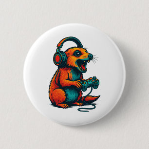 Cute Meerkat Video Game Controller Funny Gamer  6 Cm Round Badge